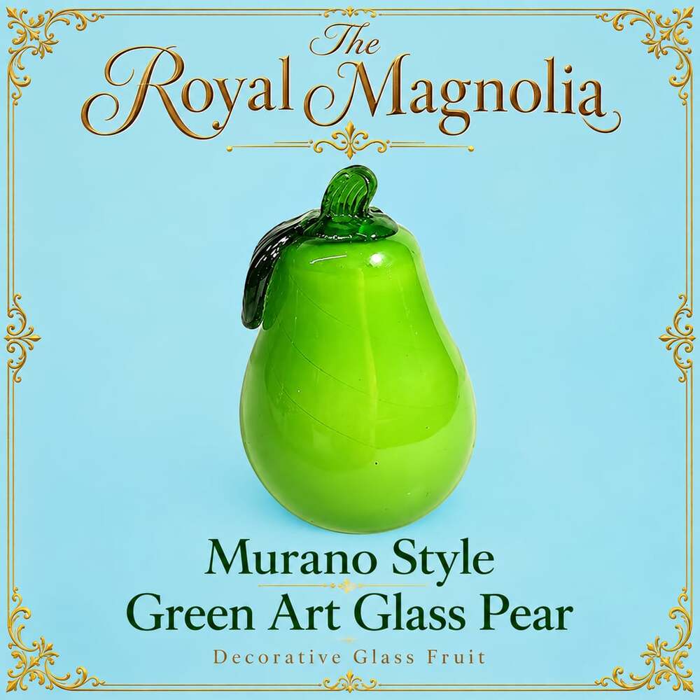 Murano Style Hand Blown Green Art Glass Pear Figurine